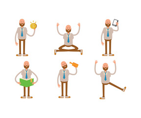 bald businessman in various poses character set illustration
