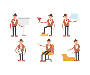 Obraz premium man in bowtie suit characters in different poses illustration