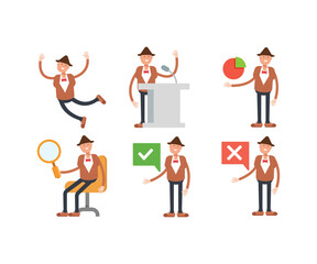 man in bowtie suit characters in different poses illustration