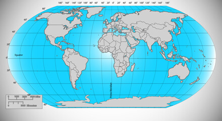 world map on blue background