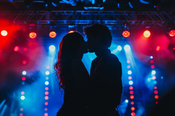 Couple kisses in a rock concert