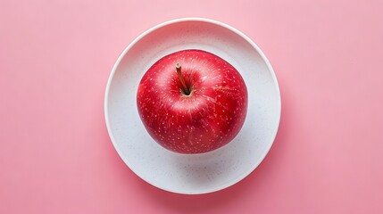 Minimalist Top-View Red Apple on White Plate

