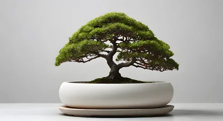 Foto op Canvas bonsai Tree in a special pot, isolated on a white background, banner, copy space, against a white wall  © TJ_Designs