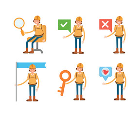 woman climber or trekker characters set vector illustration