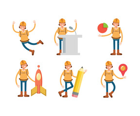 woman climber or trekker characters set vector illustration