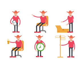 cowboy characters set in various poses illustration