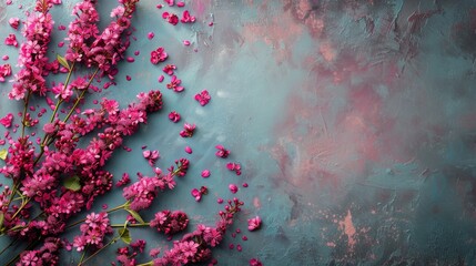 Pink Flowers on Blue Surface