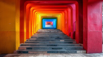 Tunnel of Colorfully Painted Columns in Park