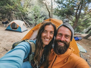 Couples Joyous Campsite Selfie in Yosemite National Park