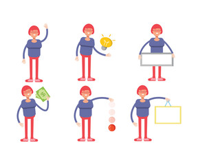 girl student characters set in different poses vector illustration