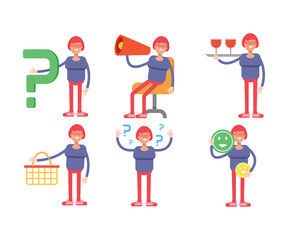 woman characters set in various poses vector illustration