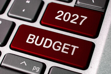 2027 budget words on laptop keyboard buttons. Budgeting and Business concept