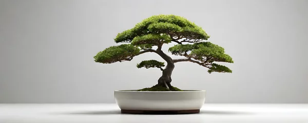 Rolgordijnen bonsai Tree in a special pot, isolated on a white background, banner, copy space, against a white wall  © TJ_Designs