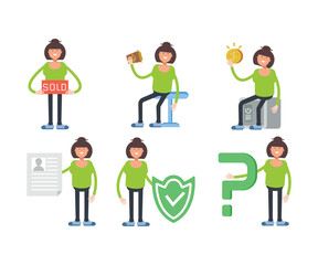 woman characters set in various poses vector illustration