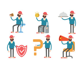 beard man characters set in various poses vector illustration