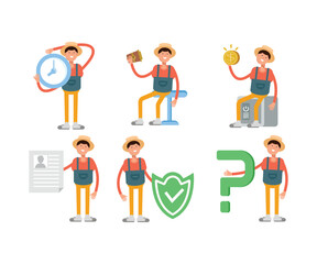 male farmer characters set in various poses vector illustration