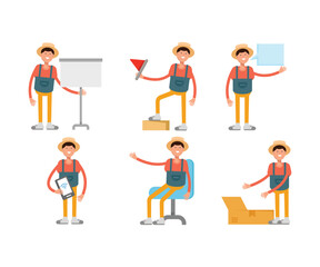 male farmer characters set in various poses vector illustration