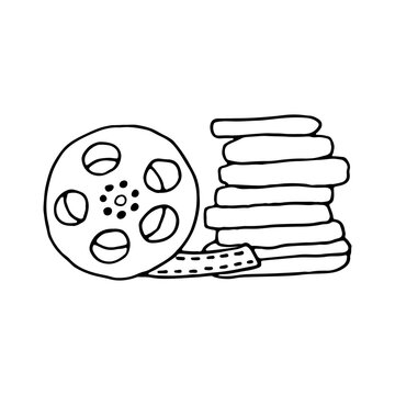 recommend clip art: Film reel for a movie camera. Cinema, film. Doodle. Vector illustration. Hand drawn. Outline.