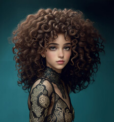 An interesting and visually descriptive curly hair girl