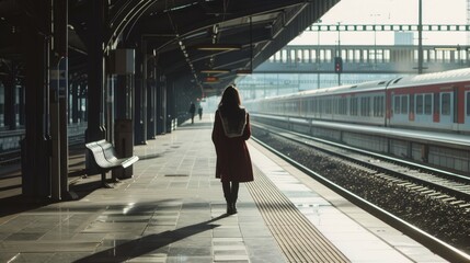 Urban Travel: Woman Walking on Train Station 