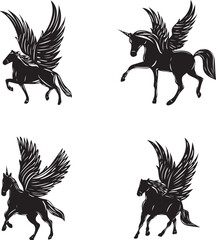 set of animal horse silhouettes