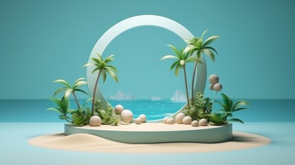  3d podium stand for product presentation with summer concept