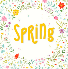 Vector spring card with lettering. - 760583962