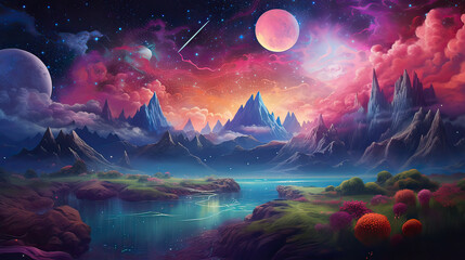 A dreamscape background, abstract shapes, cosmic elements, and dreamy hues to produce a visually captivating and fantastical visual display Background Ai Generative