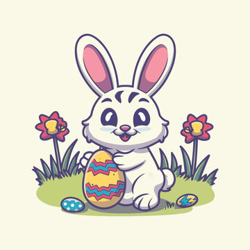 Easter bunny vector illustration,  Easter bunny holding carrot