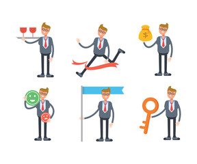 businessman characters set in various poses vector illustration