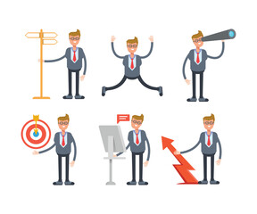 businessman characters set in various poses vector illustration