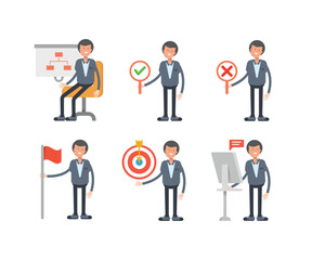 office worker characters in different poses set vector illustration