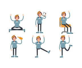 girl students characters set in various poses vector illustration