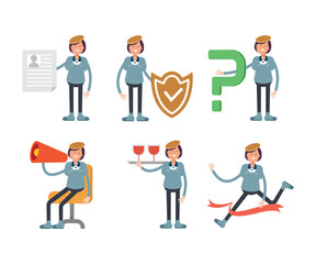 girl students characters set in various poses vector illustration