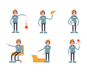 girl students characters set in various poses vector illustration