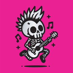 cartoon skeleton punk playing guitar vector illustration