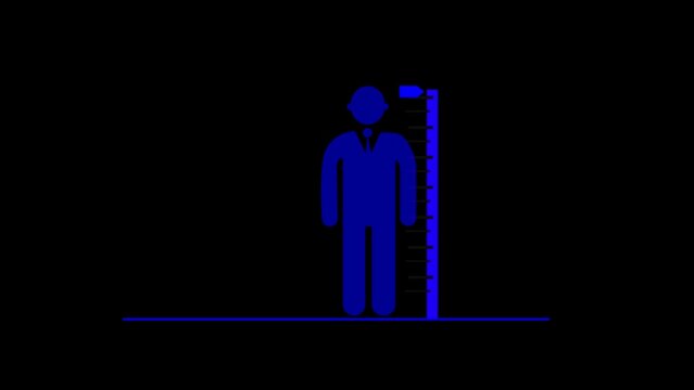 Animated icon of a person with a height measurement scale simple black and white design Measuring height body icon, height test concept animation background, k1_656