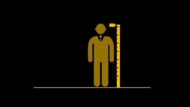 Animated icon of a person with a height measurement scale simple black and white design Measuring height body icon, height test concept animation background, k1_656