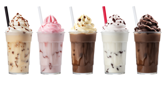 icecream milkshake on white isolated on clear png background and transparent background. food drink and dessert concept for cafe and restaurent, AI generative.	
