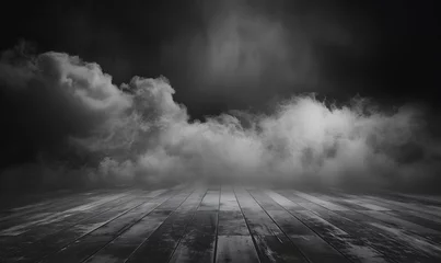 Foto op Plexiglas Abstract image of dark room dark wooden concrete floor,Generative AI © simba kim