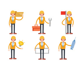 woman engineer characters set vector illustration