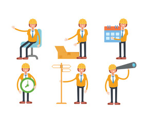 woman engineer characters set vector illustration