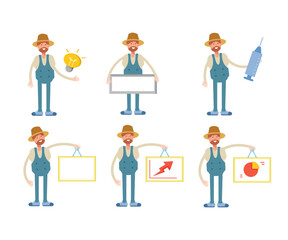 farmer characters set in various poses vector illustration
