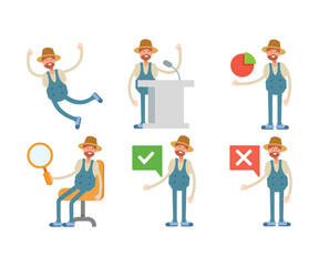 farmer characters set in various poses vector illustration