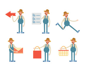 farmer characters set in various poses vector illustration