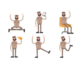 soldier characters set in various poses vector illustration