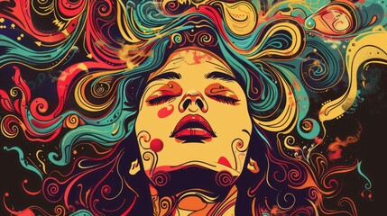 Psychedelic art. Portrait of a woman. Nice poster.Hippie style