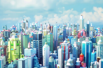 Illustrate a city skyline filled with skyscrapers each representing a different aspect of gaming culture