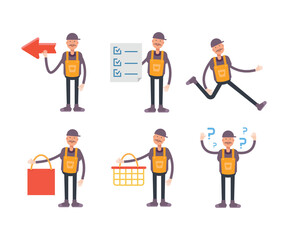 handyman characters in different poses vector set