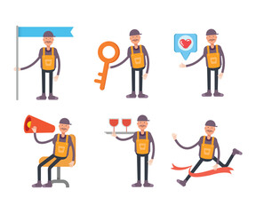 handyman characters in different poses vector set